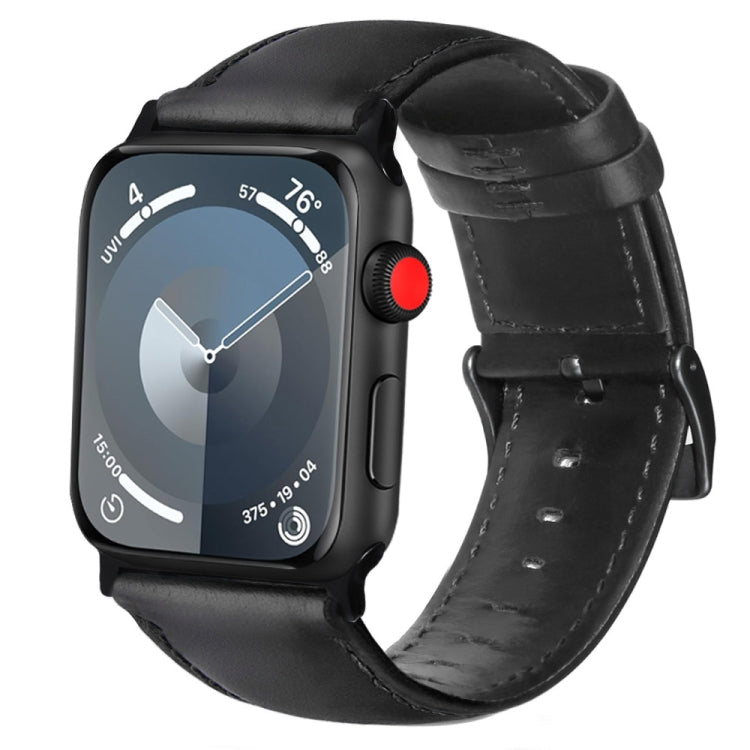 For Apple Watch SE 2023 44mm Oil Wax Genuine Leather Watch Band(Black) - Watch Bands by PMc TechLife | Online Shopping South Africa | PMc TechLife | Buy Now Pay Later Mobicred