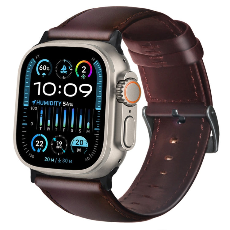 For Apple Watch Ultra 2 49mm Oil Wax Genuine Leather Watch Band(Red Brown) - Watch Bands by PMC TechLife | Online Shopping South Africa | PMC TechLife | Buy Now Pay Later Mobicred