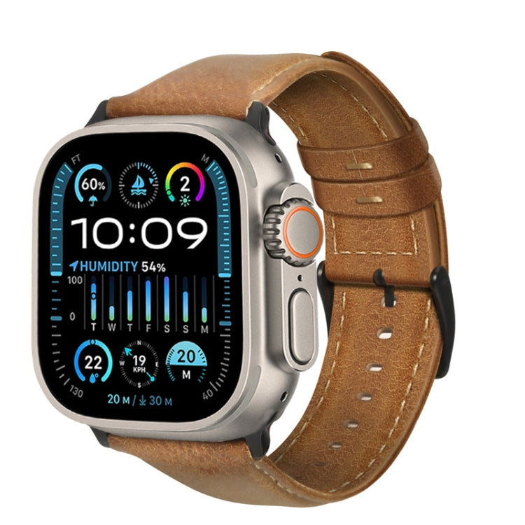 For Apple Watch Ultra 49mm Oil Wax Genuine Leather Watch Band(Yellow Brown) - Watch Bands by PMC TechLife | Online Shopping South Africa | PMC TechLife | Buy Now Pay Later Mobicred