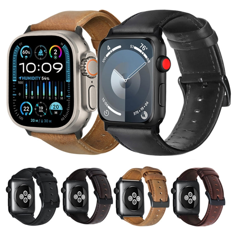 For Apple Watch Ultra 49mm Oil Wax Genuine Leather Watch Band(Dark Brown) - Watch Bands by PMC TechLife | Online Shopping South Africa | PMC TechLife | Buy Now Pay Later Mobicred
