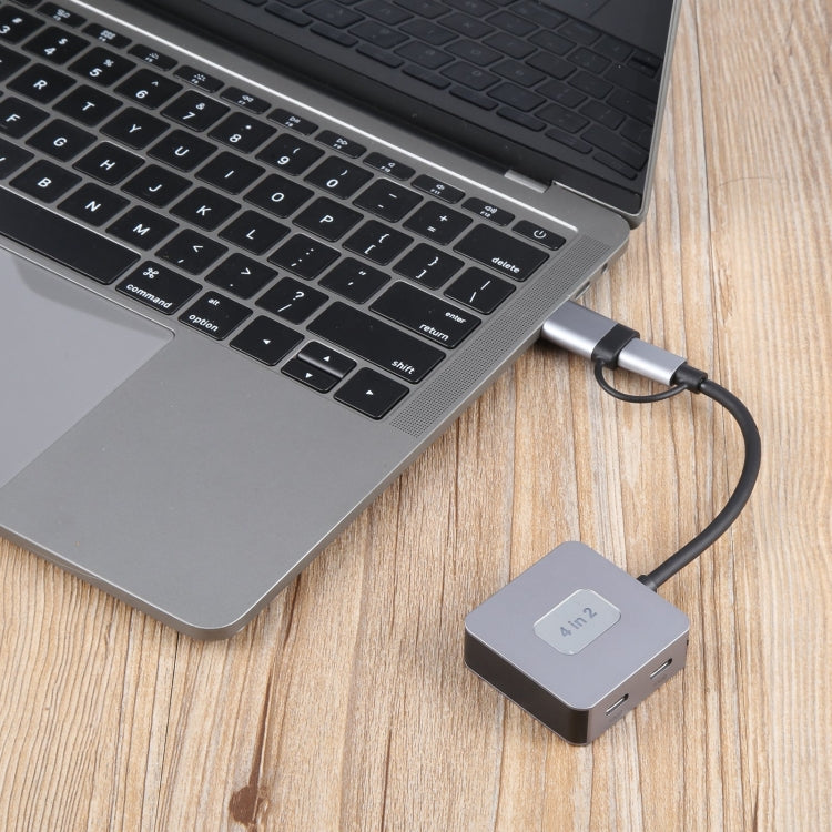 BYL-2320A 4 in 2 USB + USB-C / Type-C to USB + USB-C / Type-C 4 Port HUB Adapter(Grey) - USB 3.0 HUB by PMC Jewellery | Online Shopping South Africa | PMC Jewellery | Buy Now Pay Later Mobicred