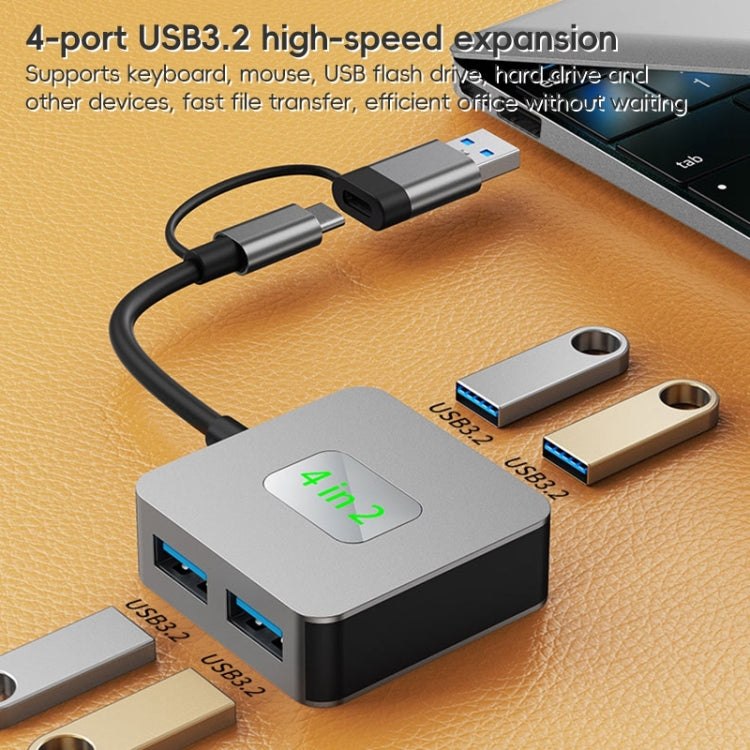 BYL-2320 4 in 2 USB + USB-C / Type-C to USB 3.2 4 Port HUB Adapter(Grey) - USB 3.0 HUB by PMC Jewellery | Online Shopping South Africa | PMC Jewellery | Buy Now Pay Later Mobicred