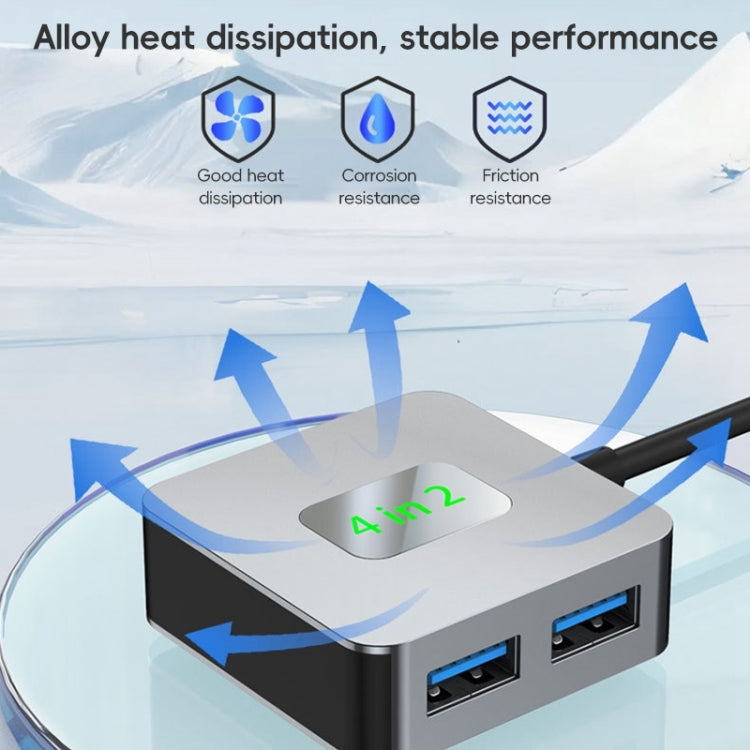BYL-2320 4 in 2 USB + USB-C / Type-C to USB 3.2 4 Port HUB Adapter(Grey) - USB 3.0 HUB by PMC Jewellery | Online Shopping South Africa | PMC Jewellery | Buy Now Pay Later Mobicred