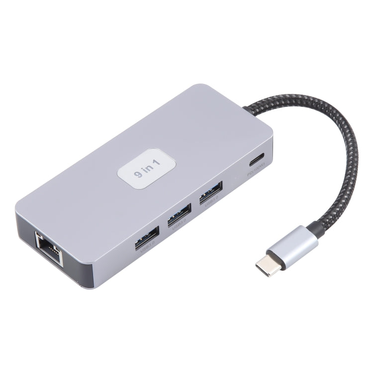 BYL-2318 9 in 1 USB-C / Type-C to USB3.0+Type-C+1000M Ethernet+HDTV+SD / TF Dual Card Slot Docking Station(Grey) - USB HUB by PMC Jewellery | Online Shopping South Africa | PMC Jewellery | Buy Now Pay Later Mobicred