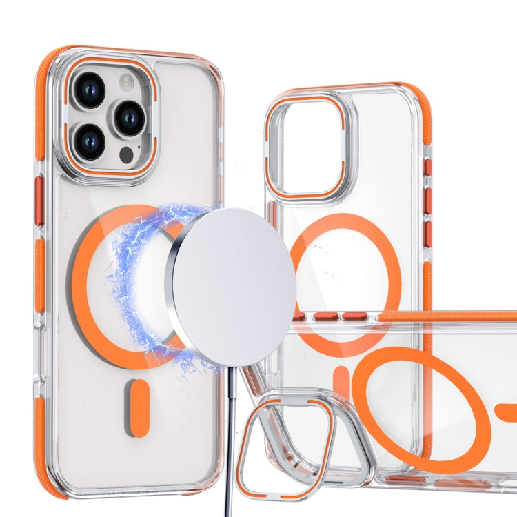 For iPhone 16 Pro Max Dual-Color Clear Acrylic Hybrid TPU Lens Flip Holder MagSafe Phone Case(Orange) - iPhone 16 Pro Max Cases by PMC TechLife | Online Shopping South Africa | PMC TechLife | Buy Now Pay Later Mobicred