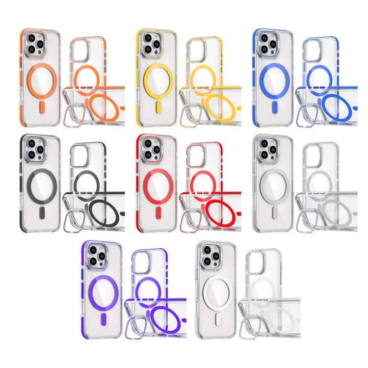 For iPhone 16 Plus Dual-Color Clear Acrylic Hybrid TPU Lens Flip Holder MagSafe Phone Case(Blue) - free shipping - PMC TechLife - Order now!