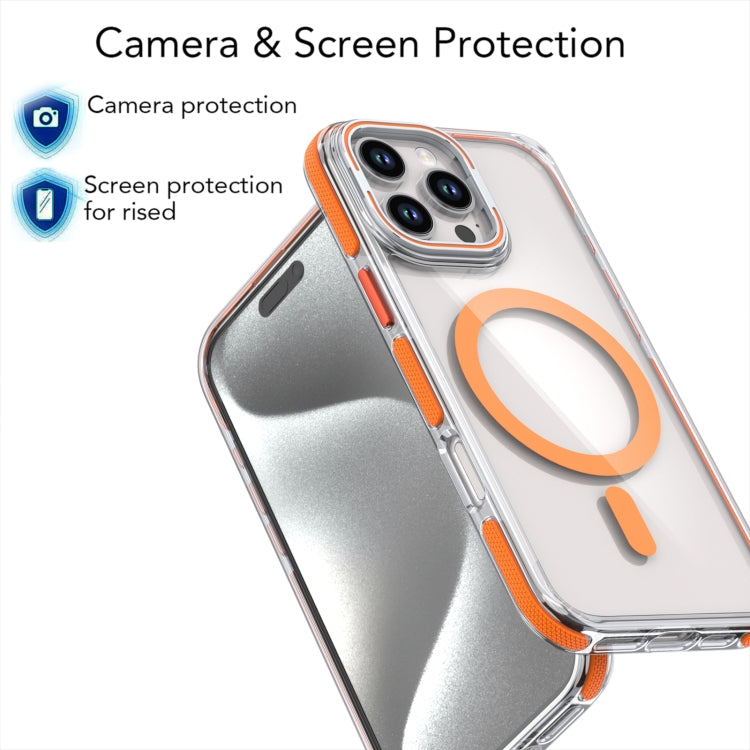 For iPhone 16 Plus Dual-Color Clear Acrylic Hybrid TPU Lens Flip Holder MagSafe Phone Case(Blue) - free shipping - PMC TechLife - Order now!