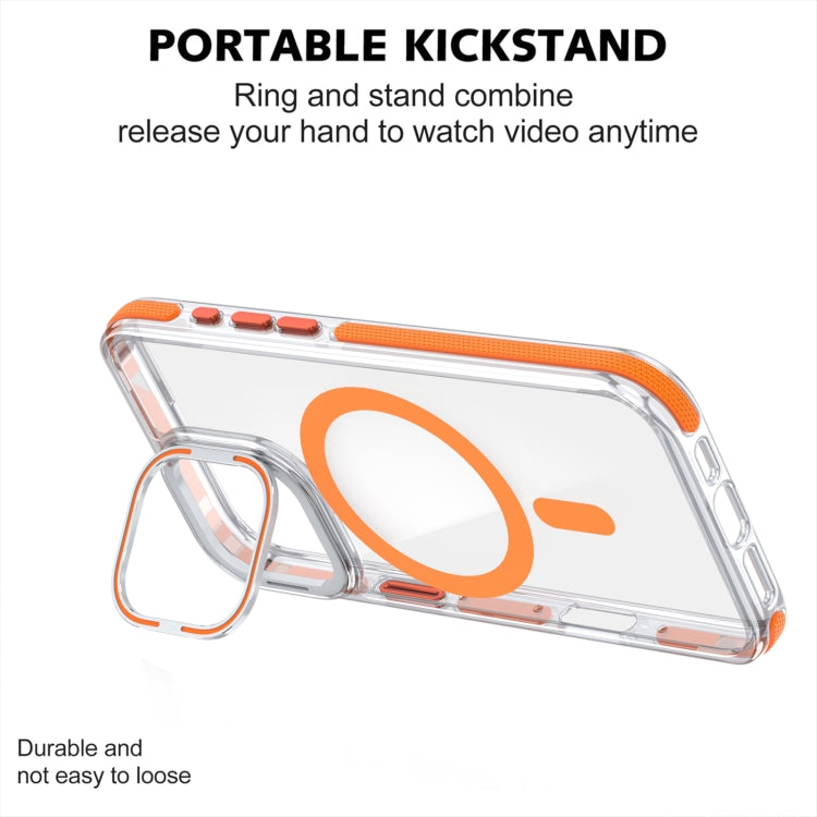 For iPhone 16 Plus Dual-Color Clear Acrylic Hybrid TPU Lens Flip Holder MagSafe Phone Case(Blue) - free shipping - PMC TechLife - Order now!