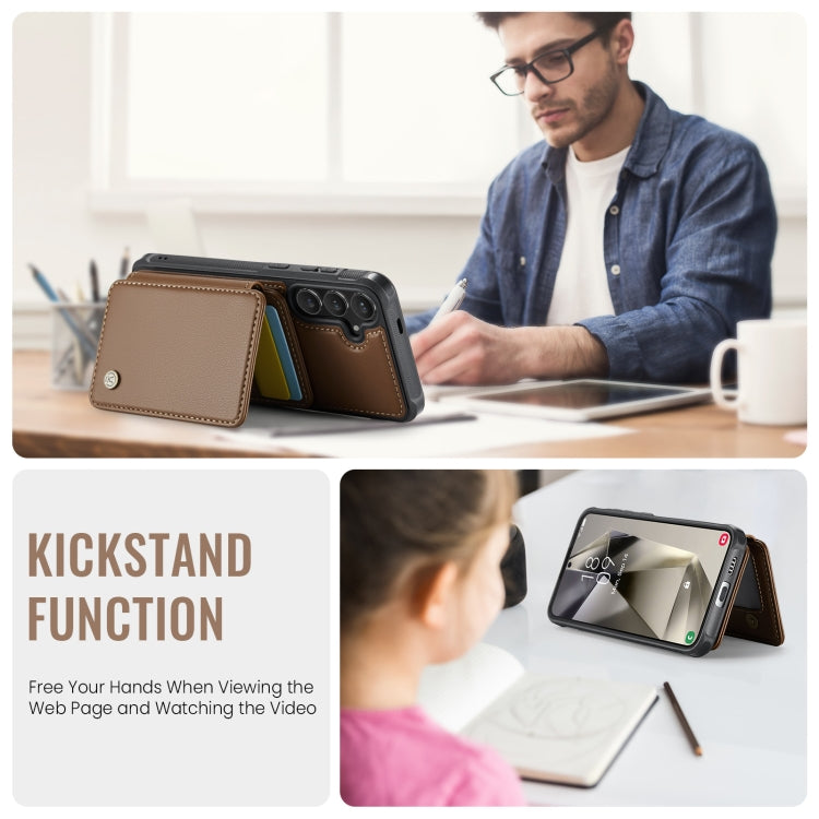 For Samsung Galaxy S24+ 5G JEEHOOD J05 Business Magnetic Style RFID Leather Phone Case(Brown) - free shipping - PMC Jewellery - Order now!