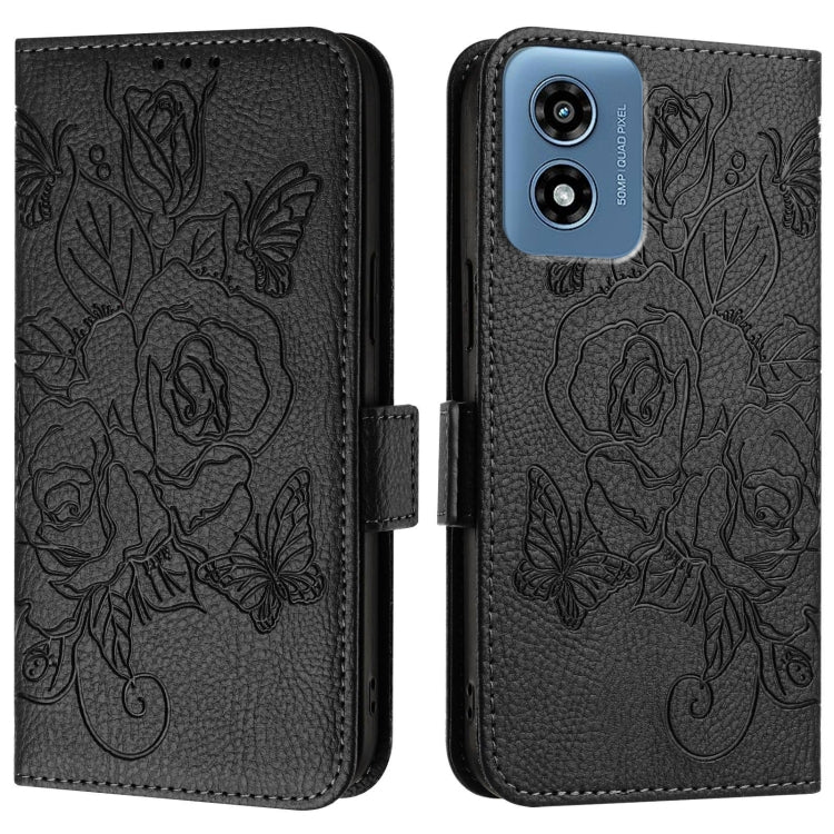 For Motorola Moto G Play 5G / G 5G 2024 Embossed Rose RFID Anti-theft Leather Phone Case(Black) - Motorola Cases by PMC Jewellery | Online Shopping South Africa | PMC Jewellery | Buy Now Pay Later Mobicred