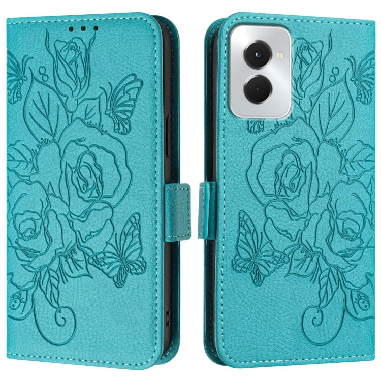 For Motorola Moto G Power 5G 2024 Embossed Rose RFID Anti-theft Leather Phone Case(Light Blue) - Motorola Cases by PMC Jewellery | Online Shopping South Africa | PMC Jewellery | Buy Now Pay Later Mobicred