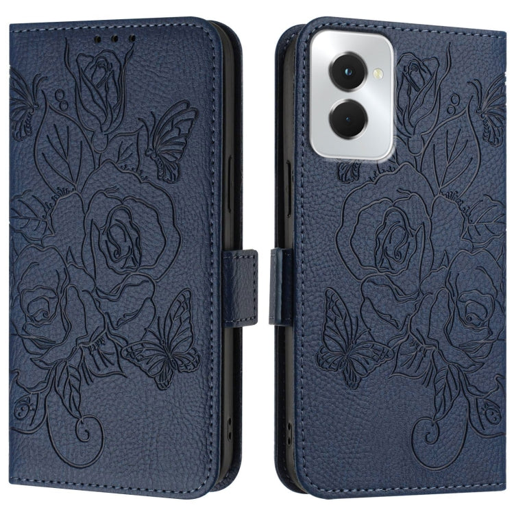 For Motorola Moto G Power 5G 2024 Embossed Rose RFID Anti-theft Leather Phone Case(Dark Blue) - Motorola Cases by PMC Jewellery | Online Shopping South Africa | PMC Jewellery | Buy Now Pay Later Mobicred