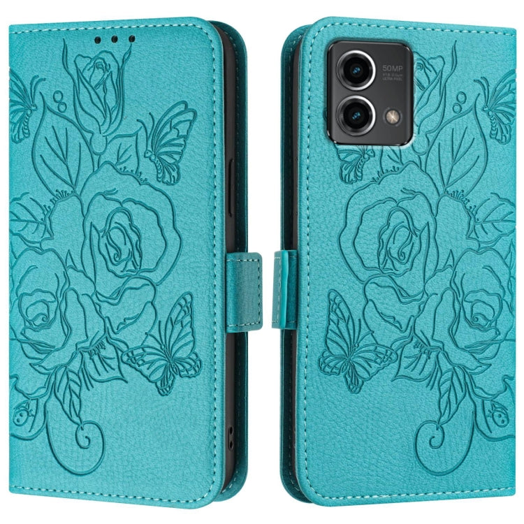 For Motorola Moto G Stylus 5G 2024 Embossed Rose RFID Anti-theft Leather Phone Case(Light Blue) - Motorola Cases by PMC Jewellery | Online Shopping South Africa | PMC Jewellery | Buy Now Pay Later Mobicred