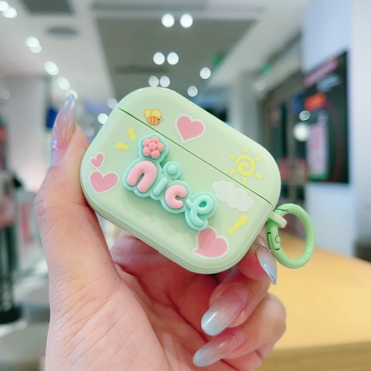 For AirPods Pro 2 Fresh 3D Text Skin Feel Earbuds Box PC Case(Green) - For AirPods Pro 2 by PMC Jewellery | Online Shopping South Africa | PMC Jewellery | Buy Now Pay Later Mobicred