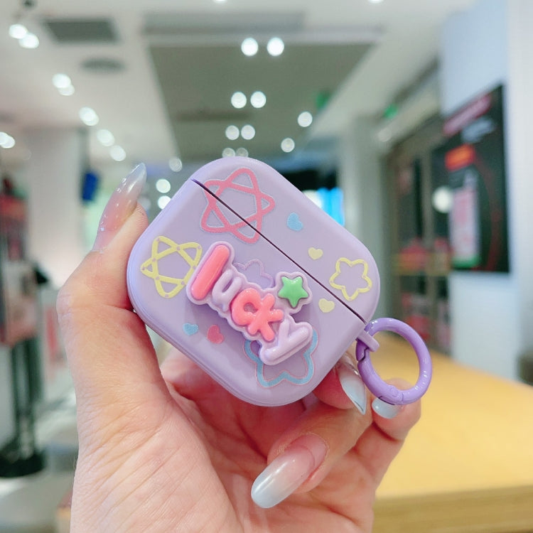 For AirPods 3 Fresh 3D Text Skin Feel Earbuds Box PC Case(Purple) - For AirPods 3 by PMC Jewellery | Online Shopping South Africa | PMC Jewellery | Buy Now Pay Later Mobicred