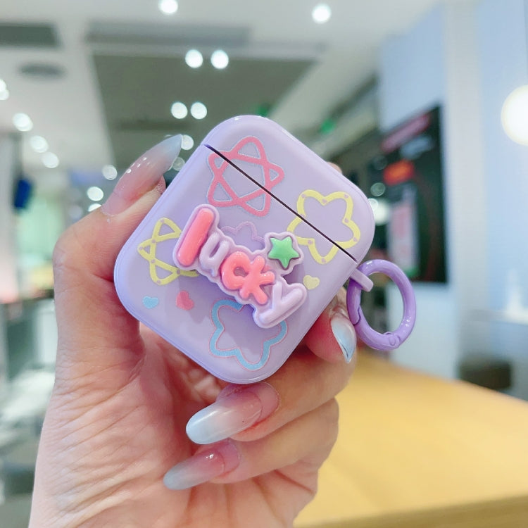 For AirPods 2 / 1 Fresh 3D Text Skin Feel Earbuds Box PC Case(Purple) - For AirPods Pro 2 by PMC Jewellery | Online Shopping South Africa | PMC Jewellery | Buy Now Pay Later Mobicred