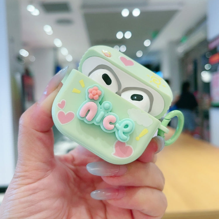 For AirPods 3 Fresh 3D Text Skin Feel Earbuds Box PC Case(Green) - For AirPods 3 by PMC Jewellery | Online Shopping South Africa | PMC Jewellery | Buy Now Pay Later Mobicred