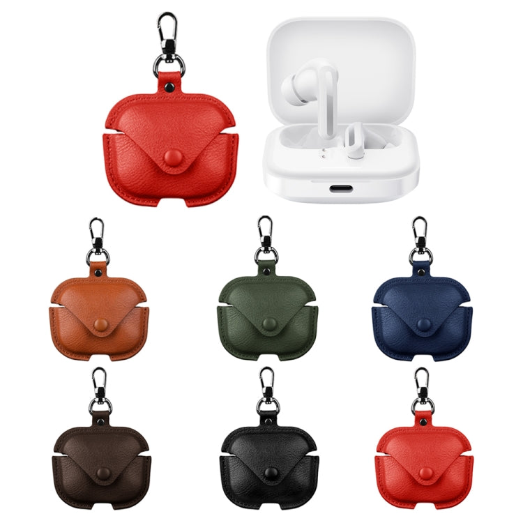 For Redmi Buds 5 / 6S Business Leather Earphone Protective Case with Hook(Blue) - free shipping - PMC Jewellery - Order now!