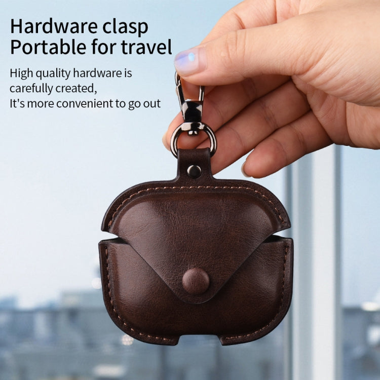 For Redmi Buds 5 / 6S Business Leather Earphone Protective Case with Hook(Dark Brown) - Xiaomi Earphone Case by PMC Jewellery | Online Shopping South Africa | PMC Jewellery | Buy Now Pay Later Mobicred