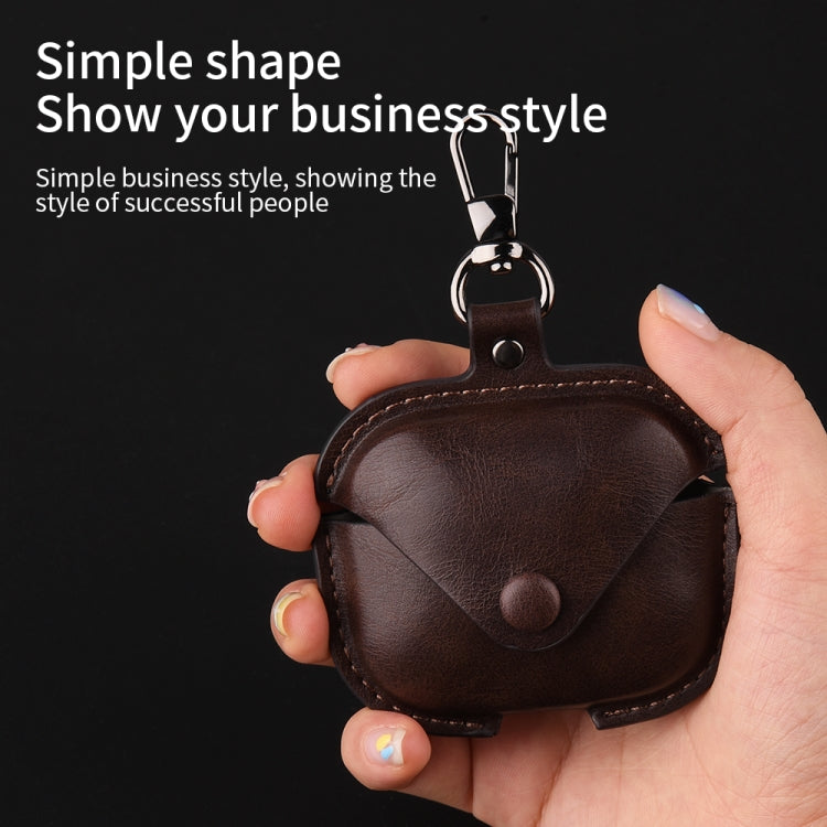 For Redmi Buds 5 / 6S Business Leather Earphone Protective Case with Hook(Dark Brown) - Xiaomi Earphone Case by PMC Jewellery | Online Shopping South Africa | PMC Jewellery | Buy Now Pay Later Mobicred