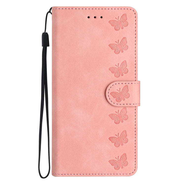 For Samsung Galaxy S25 5G Seven Butterflies Embossed Leather Phone Case(Pink) - Galaxy S25 5G Cases by PMC Jewellery | Online Shopping South Africa | PMC Jewellery | Buy Now Pay Later Mobicred