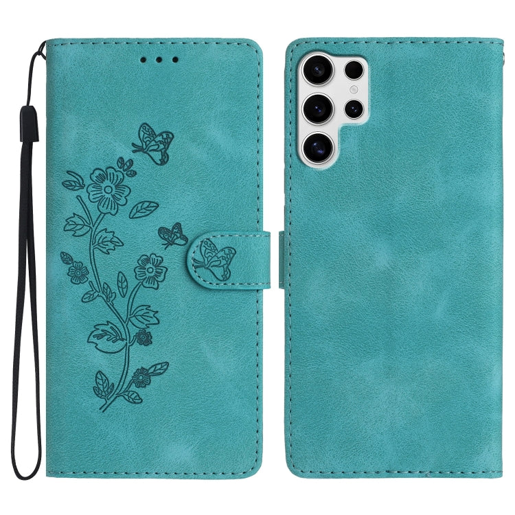 For Samsung Galaxy S25 Ultra 5G Flower Butterfly Embossing Pattern Leather Phone Case(Sky Blue) - free shipping - PMC Jewellery - Order now!