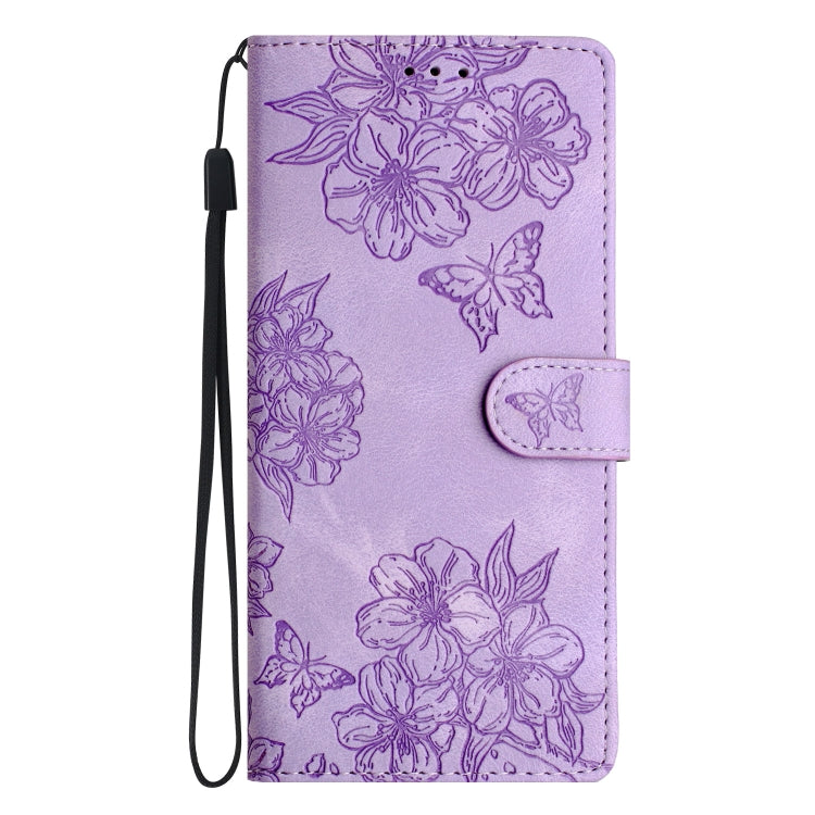 For Samsung Galaxy S25 5G Cherry Blossom Butterfly Skin Feel Embossed PU Phone Case(Purple) - Galaxy S25 5G Cases by PMC Jewellery | Online Shopping South Africa | PMC Jewellery | Buy Now Pay Later Mobicred