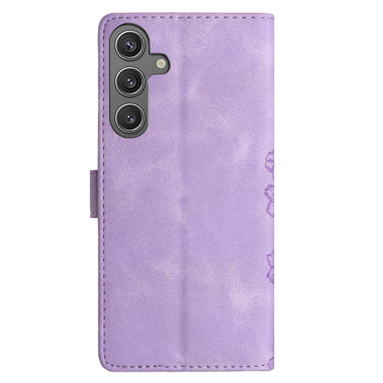 For Samsung Galaxy S25 5G Cherry Blossom Butterfly Skin Feel Embossed PU Phone Case(Purple) - Galaxy S25 5G Cases by PMC Jewellery | Online Shopping South Africa | PMC Jewellery | Buy Now Pay Later Mobicred