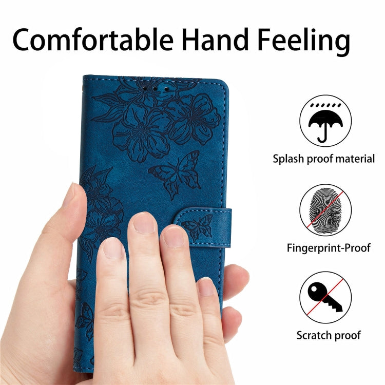 For Samsung Galaxy S25 5G Cherry Blossom Butterfly Skin Feel Embossed PU Phone Case(Blue) - Galaxy S25 5G Cases by PMC Jewellery | Online Shopping South Africa | PMC Jewellery | Buy Now Pay Later Mobicred