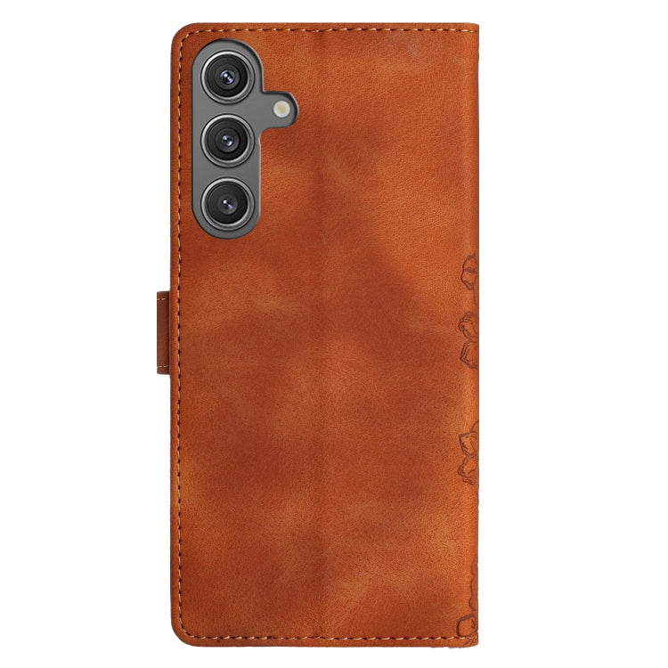 For Samsung Galaxy S25 5G Cherry Blossom Butterfly Skin Feel Embossed PU Phone Case(Brown) - free shipping - PMC Jewellery - Order now!