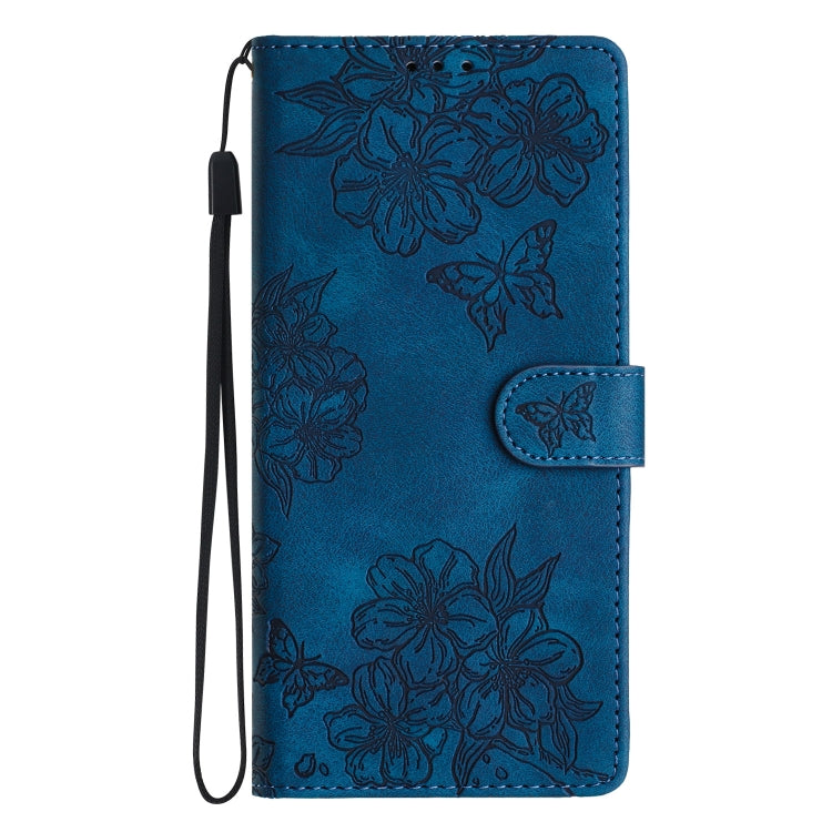 For Samsung Galaxy S25+ 5G Cherry Blossom Butterfly Skin Feel Embossed PU Phone Case(Blue) - Galaxy S25+ 5G Cases by PMC Jewellery | Online Shopping South Africa | PMC Jewellery | Buy Now Pay Later Mobicred