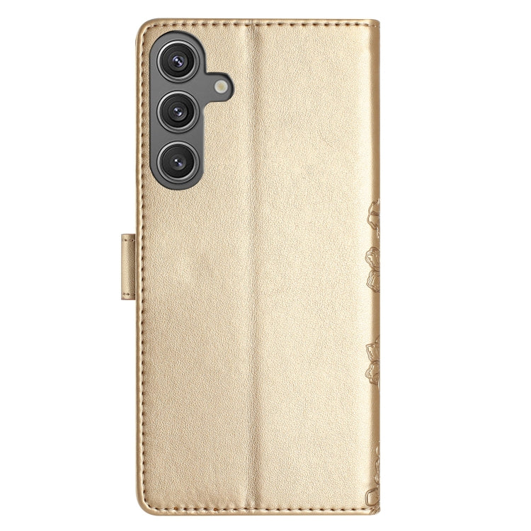 For Samsung Galaxy S25+ 5G Cherry Blossom Butterfly Skin Feel Embossed PU Phone Case(Gold) - Galaxy S25+ 5G Cases by PMC Jewellery | Online Shopping South Africa | PMC Jewellery | Buy Now Pay Later Mobicred