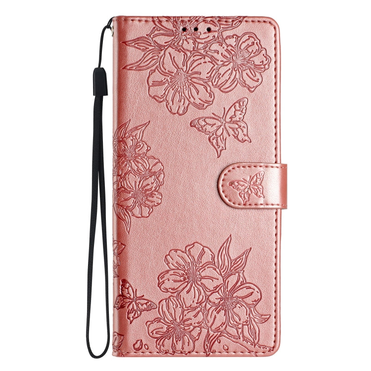 For Samsung Galaxy S25+ 5G Cherry Blossom Butterfly Skin Feel Embossed PU Phone Case(Rose Gold) - Galaxy S25+ 5G Cases by PMC TechLife | Online Shopping South Africa | PMC TechLife | Buy Now Pay Later Mobicred