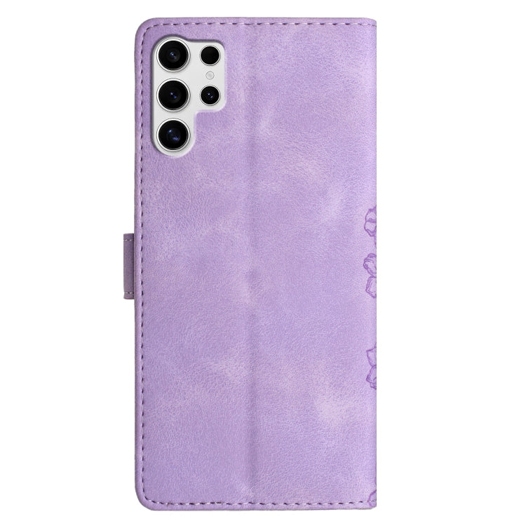 For Samsung Galaxy S25 Ultra 5G Cherry Blossom Butterfly Skin Feel Embossed PU Phone Case(Purple) - Galaxy S25 Ultra 5G Cases by PMC TechLife | Online Shopping South Africa | PMC TechLife | Buy Now Pay Later Mobicred