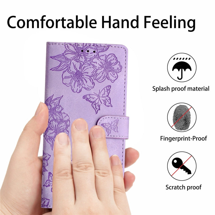 For Samsung Galaxy S25 Ultra 5G Cherry Blossom Butterfly Skin Feel Embossed PU Phone Case(Purple) - Galaxy S25 Ultra 5G Cases by PMC TechLife | Online Shopping South Africa | PMC TechLife | Buy Now Pay Later Mobicred
