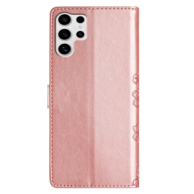 For Samsung Galaxy S25 Ultra 5G Cherry Blossom Butterfly Skin Feel Embossed PU Phone Case(Rose Gold) - Galaxy S25 Ultra 5G Cases by PMC TechLife | Online Shopping South Africa | PMC TechLife | Buy Now Pay Later Mobicred