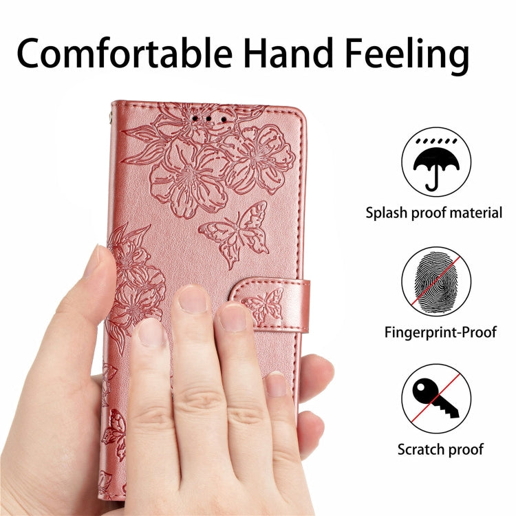 For Samsung Galaxy S25 Ultra 5G Cherry Blossom Butterfly Skin Feel Embossed PU Phone Case(Rose Gold) - Galaxy S25 Ultra 5G Cases by PMC TechLife | Online Shopping South Africa | PMC TechLife | Buy Now Pay Later Mobicred
