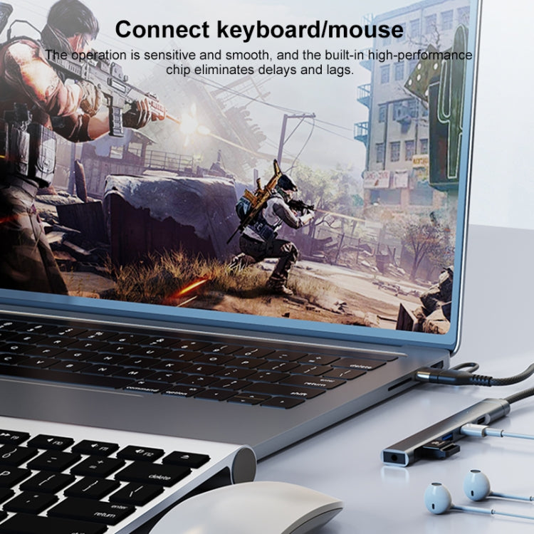 5 in 2 Multi-function HUB Adapter, Interface:USB-C / Type-C + 8 Pin(Grey) - USB HUB by PMC Jewellery | Online Shopping South Africa | PMC Jewellery | Buy Now Pay Later Mobicred