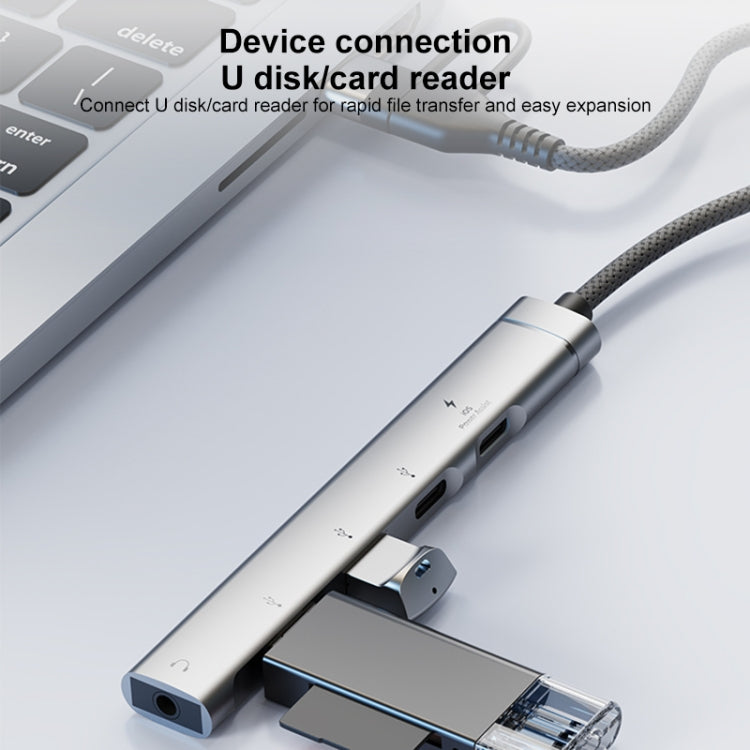 5 in 2 Multi-function HUB Adapter, Interface:USB-C / Type-C + 8 Pin(Grey) - USB HUB by PMC Jewellery | Online Shopping South Africa | PMC Jewellery | Buy Now Pay Later Mobicred