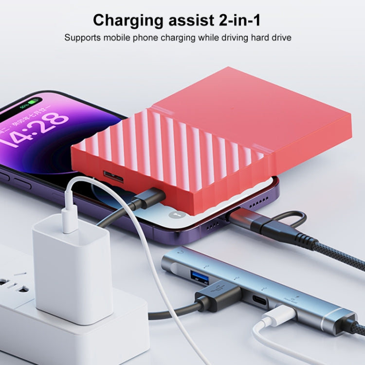 5 in 2 Multi-function HUB Adapter, Interface:USB-C / Type-C + USB-A(Grey) - USB HUB by PMC Jewellery | Online Shopping South Africa | PMC Jewellery | Buy Now Pay Later Mobicred