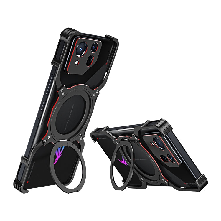For Asus ROG Phone 8 / 8 Pro Mechanical Arm Borderless MagSafe Holder Metal Phone Case(Black Red) - ASUS Cases by PMC TechLife | Online Shopping South Africa | PMC TechLife | Buy Now Pay Later Mobicred