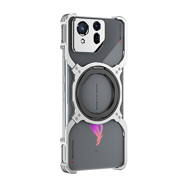 For Asus ROG Phone 8 / 8 Pro Mechanical Arm Borderless MagSafe Holder Metal Phone Case(Silver) - ASUS Cases by PMC TechLife | Online Shopping South Africa | PMC TechLife | Buy Now Pay Later Mobicred