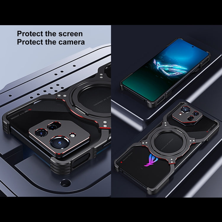 For Asus ROG Phone 8 / 8 Pro Mechanical Arm Borderless MagSafe Holder Metal Phone Case(Black Purple) - ASUS Cases by PMC TechLife | Online Shopping South Africa | PMC TechLife | Buy Now Pay Later Mobicred