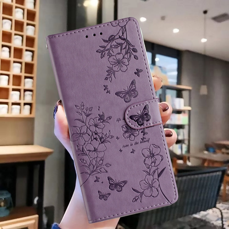 For iPhone 16 Pro Butterflies and Flowers Leather Phone Case(Purple) - iPhone 16 Pro Cases by PMC TechLife | Online Shopping South Africa | PMC TechLife | Buy Now Pay Later Mobicred