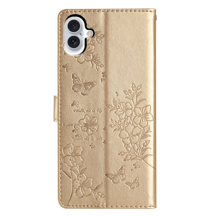 For iPhone 16 Plus Butterflies and Flowers Leather Phone Case(Gold) - iPhone 16 Plus Cases by PMC TechLife | Online Shopping South Africa | PMC TechLife | Buy Now Pay Later Mobicred