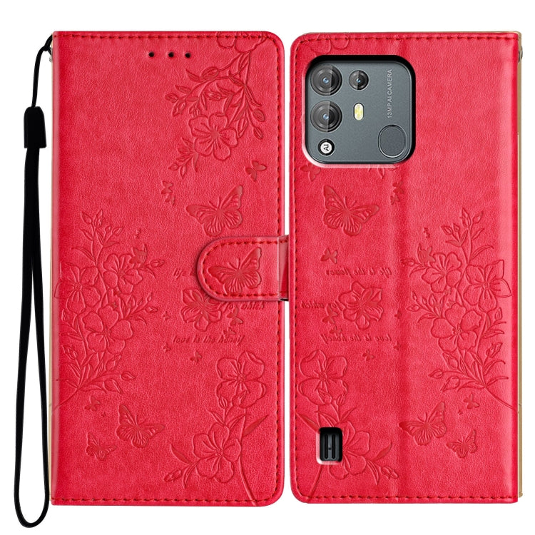 For Blackview A55 Pro Butterflies and Flowers Leather Phone Case(Red) - More Brand by PMC TechLife | Online Shopping South Africa | PMC TechLife | Buy Now Pay Later Mobicred
