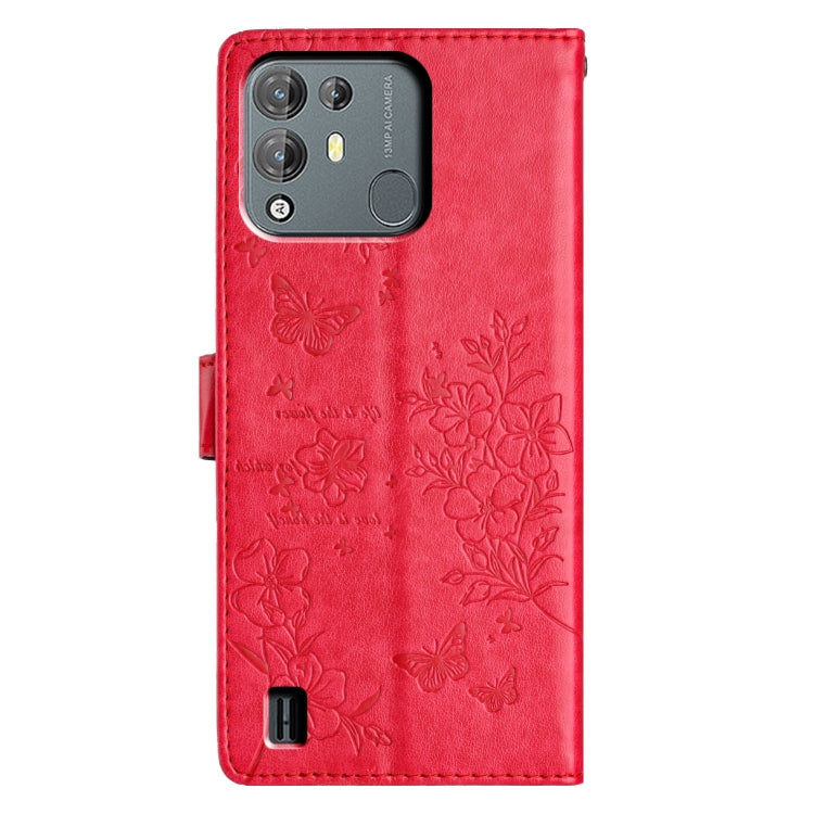 For Blackview A55 Pro Butterflies and Flowers Leather Phone Case(Red) - More Brand by PMC TechLife | Online Shopping South Africa | PMC TechLife | Buy Now Pay Later Mobicred
