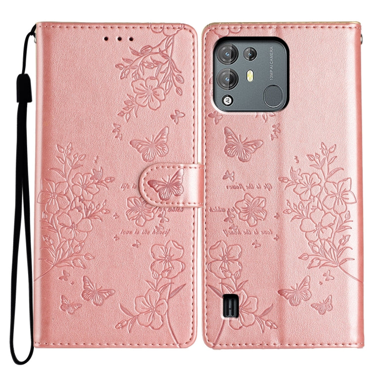 For Blackview A55 Pro Butterflies and Flowers Leather Phone Case(Rose Gold) - More Brand by PMC TechLife | Online Shopping South Africa | PMC TechLife | Buy Now Pay Later Mobicred