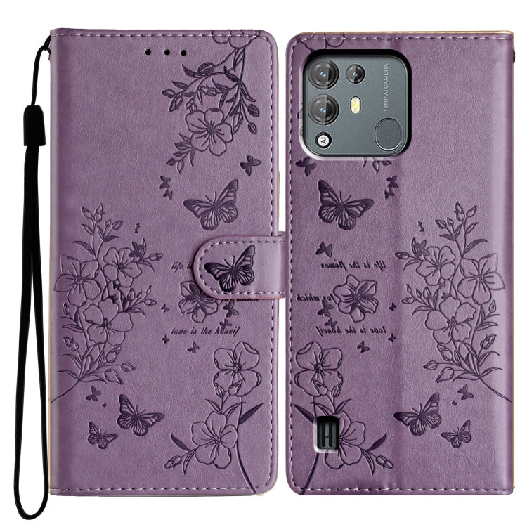For Blackview A55 Pro Butterflies and Flowers Leather Phone Case(Purple) - More Brand by PMC TechLife | Online Shopping South Africa | PMC TechLife | Buy Now Pay Later Mobicred