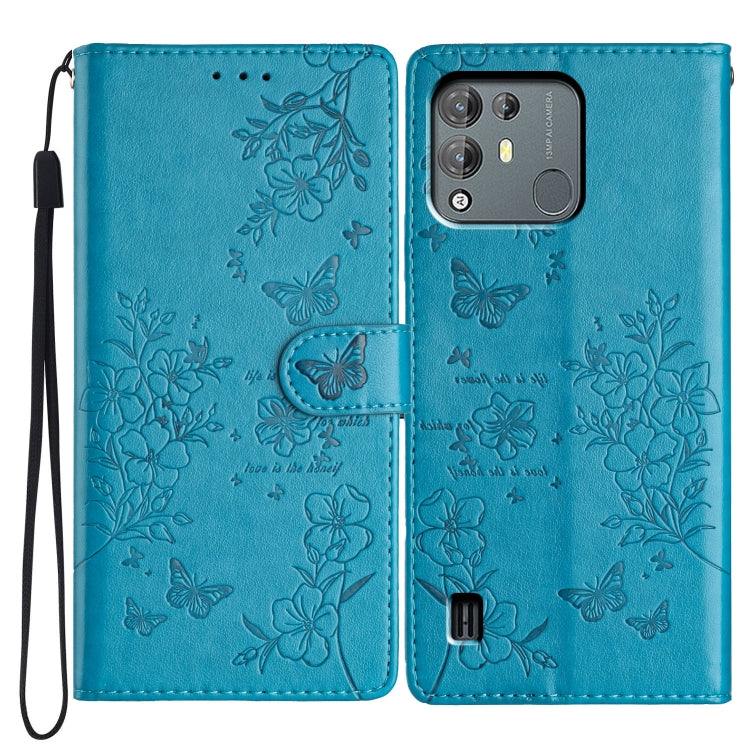 For Blackview A55 Pro Butterflies and Flowers Leather Phone Case(Blue) - More Brand by PMC TechLife | Online Shopping South Africa | PMC TechLife | Buy Now Pay Later Mobicred